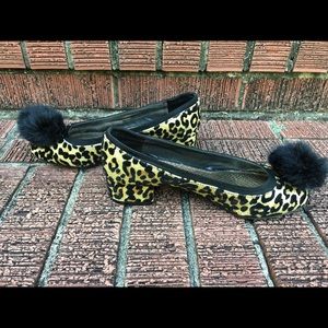 Velvet Leopard Shoes with Pom Pom